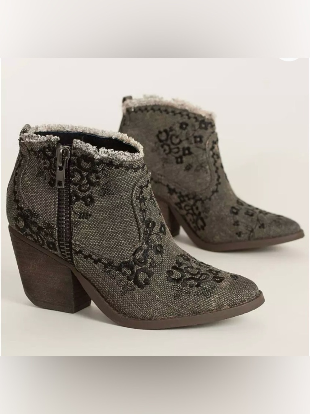 Naughty Monkey Gray Embroidered Ankle Booties